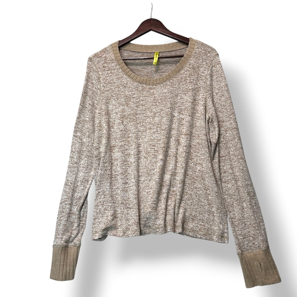 BetaBrand Womens XL UltraEase Scoop Ribbed Cuff Top Beige Brown Heather‎